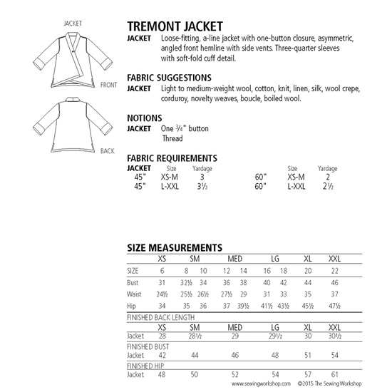 Tremont Jacket Pattern - Quilted Dragon